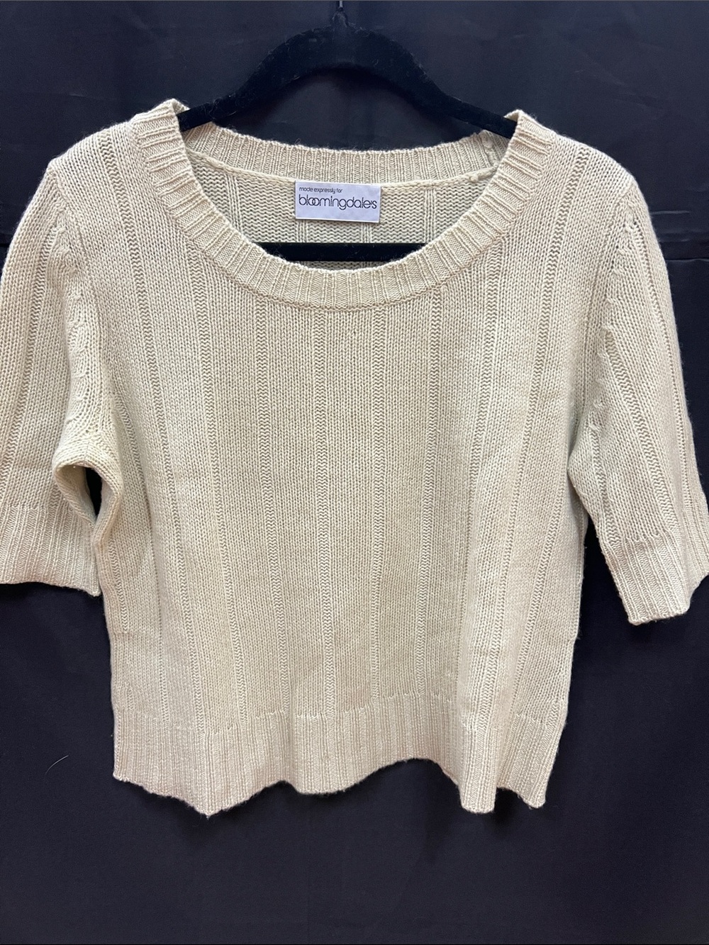 Bloomingdale's Cream Short-Sleeve Ribbed Knit Sweater
